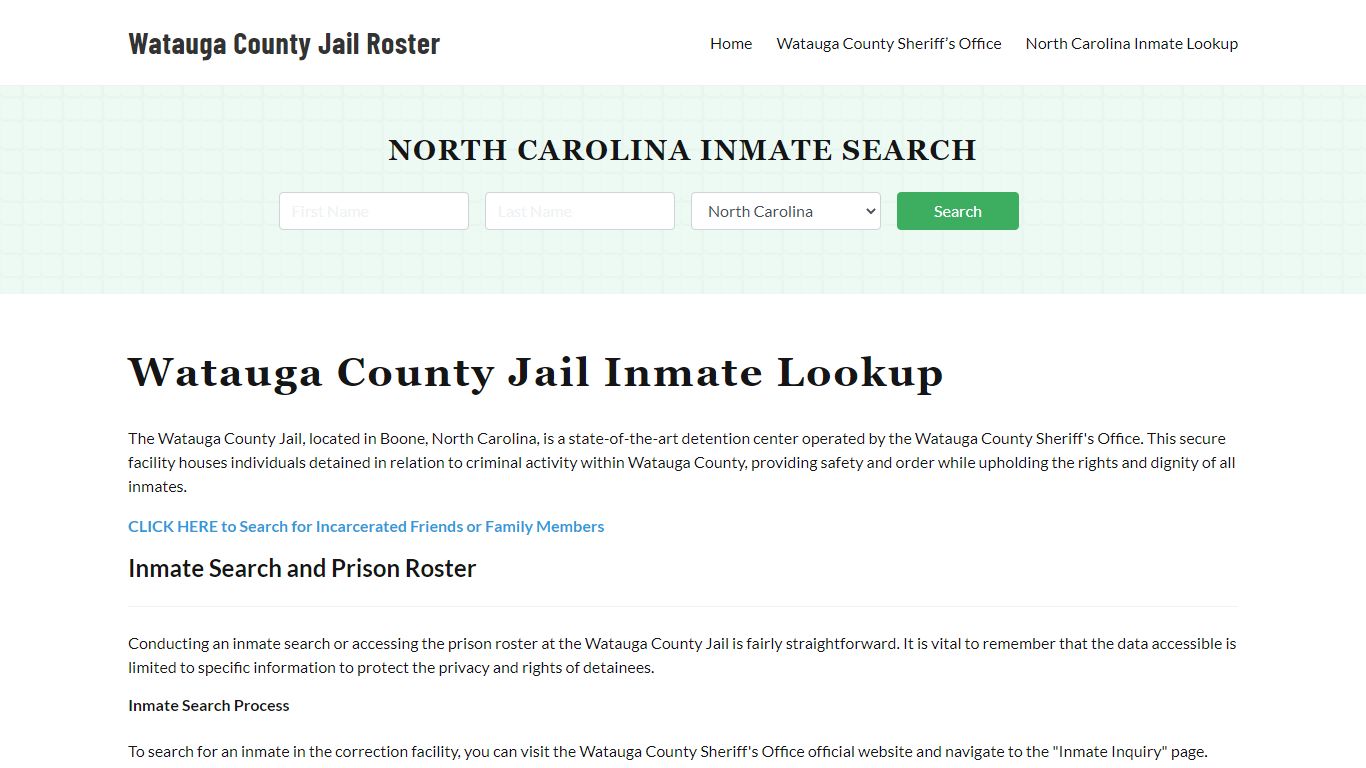 Watauga County Jail Roster Lookup, NC, Inmate Search