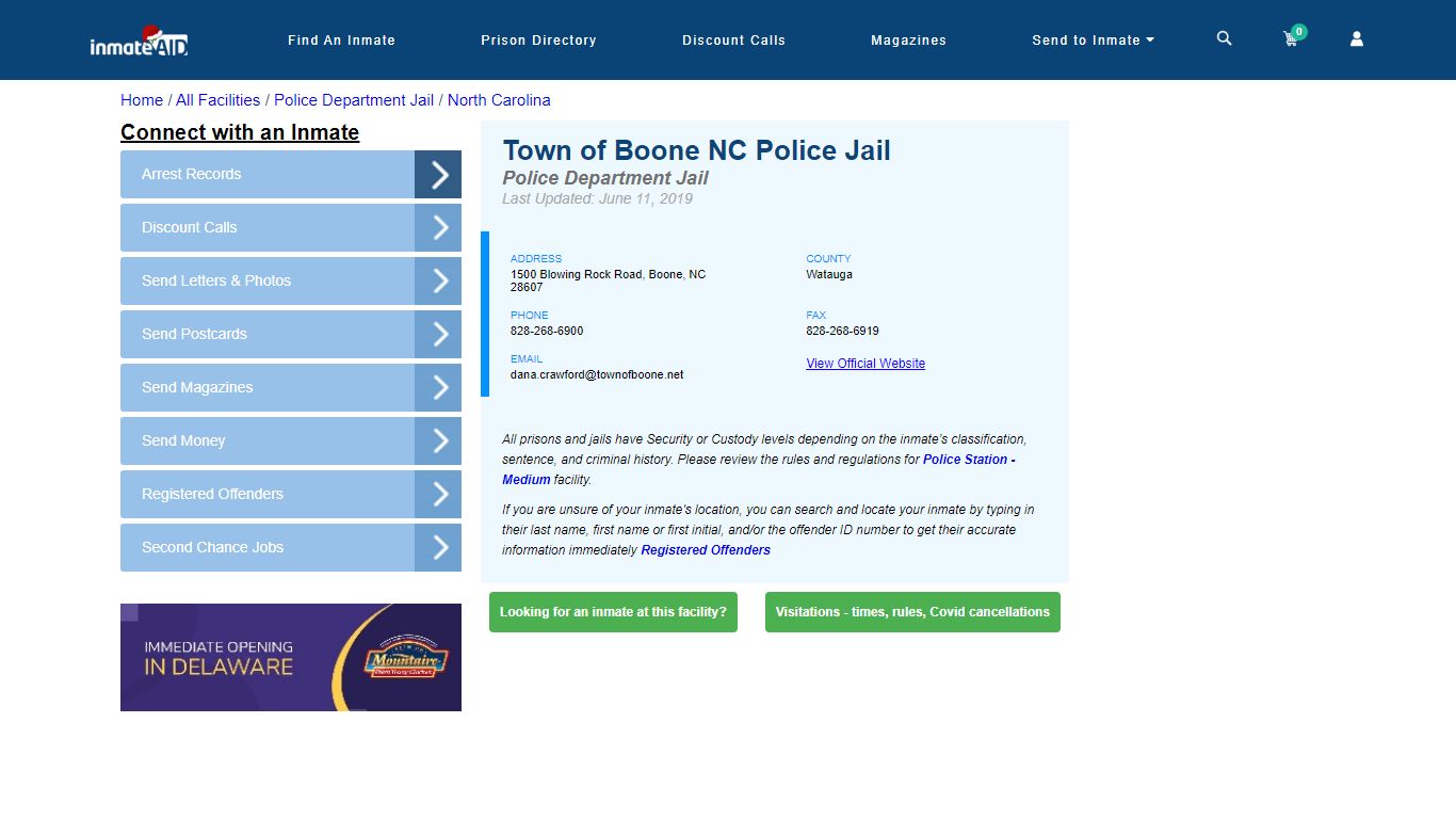 Town of Boone NC Police Jail & Inmate Search - Boone, NC