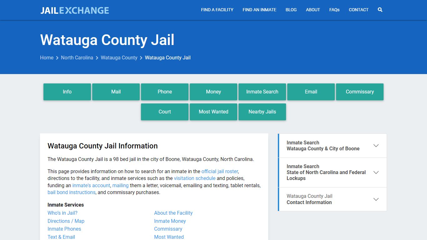 Watauga County Jail, NC Inmate Search, Information